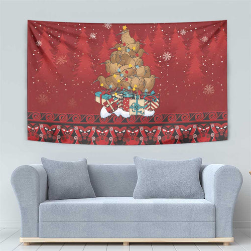Funny Kiwi Bird Xmas Tree Tapestry New Zealand Tribal Christmas Spirit - Aussie Hoodie