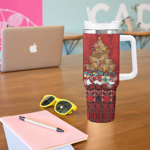 Funny Kiwi Bird Xmas Tree Tumbler With Handle New Zealand Tribal Christmas Spirit - Aussie Hoodie
