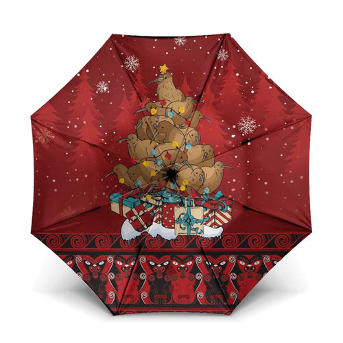 Funny Kiwi Bird Xmas Tree Umbrella New Zealand Tribal Christmas Spirit - Aussie Hoodie