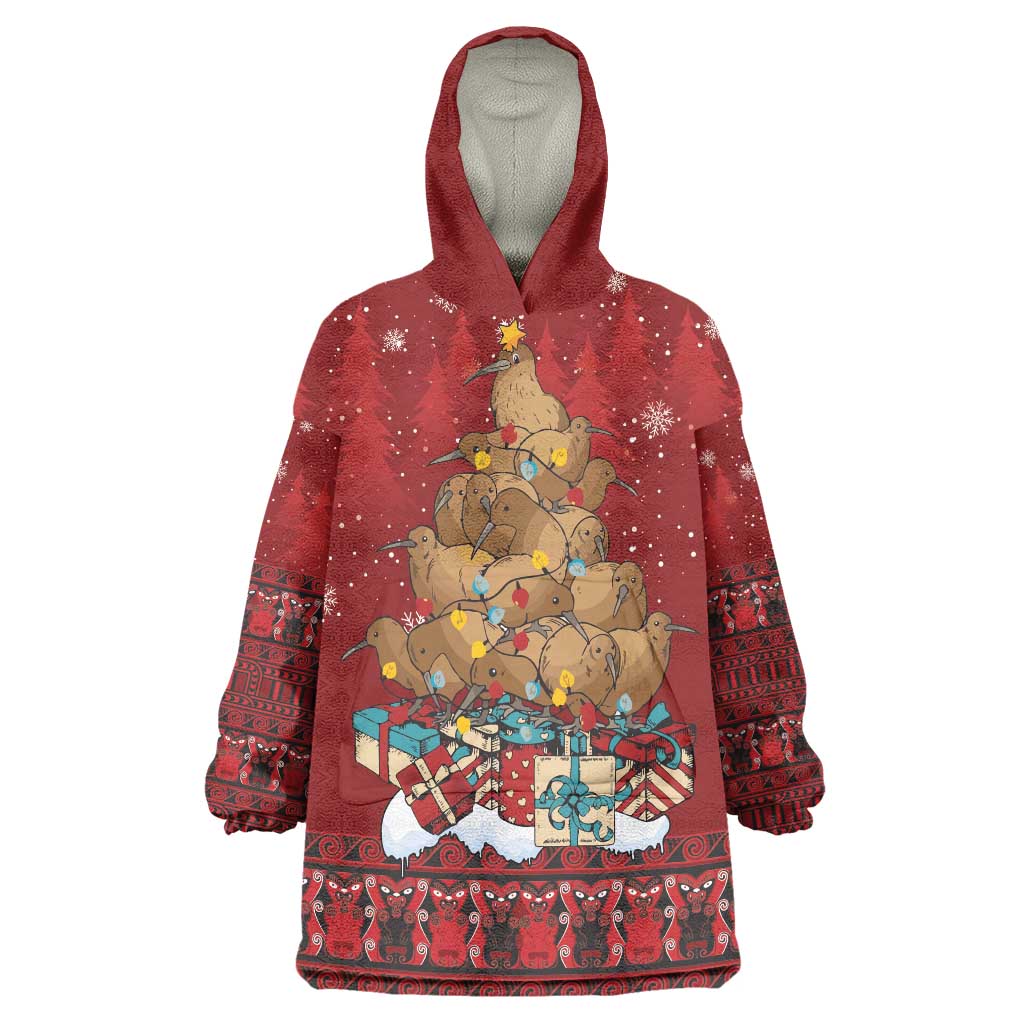 Funny Kiwi Bird Xmas Tree Wearable Blanket Hoodie New Zealand Tribal Christmas Spirit - Aussie Hoodie