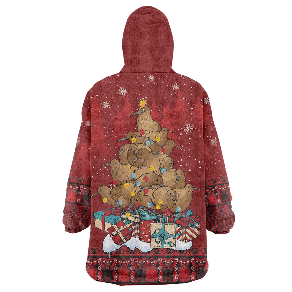 Funny Kiwi Bird Xmas Tree Wearable Blanket Hoodie New Zealand Tribal Christmas Spirit - Aussie Hoodie
