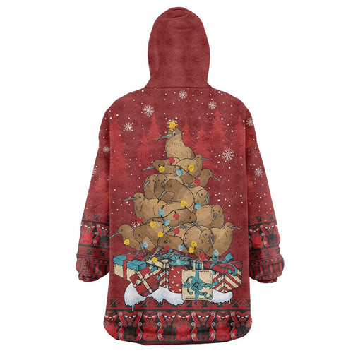 Funny Kiwi Bird Xmas Tree Wearable Blanket Hoodie New Zealand Tribal Christmas Spirit - Aussie Hoodie