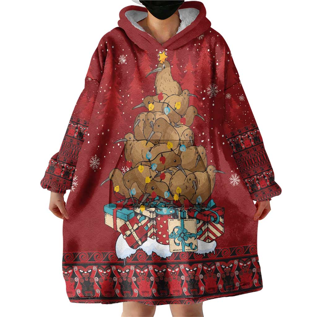 Funny Kiwi Bird Xmas Tree Wearable Blanket Hoodie New Zealand Tribal Christmas Spirit - Aussie Hoodie