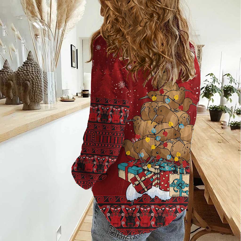 Funny Kiwi Bird Xmas Tree Women Casual Shirt New Zealand Tribal Christmas Spirit - Aussie Hoodie