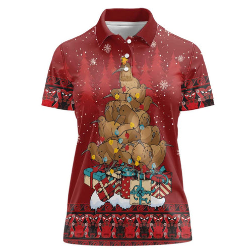 Funny Kiwi Bird Xmas Tree Women Polo Shirt New Zealand Tribal Christmas Spirit - Aussie Hoodie