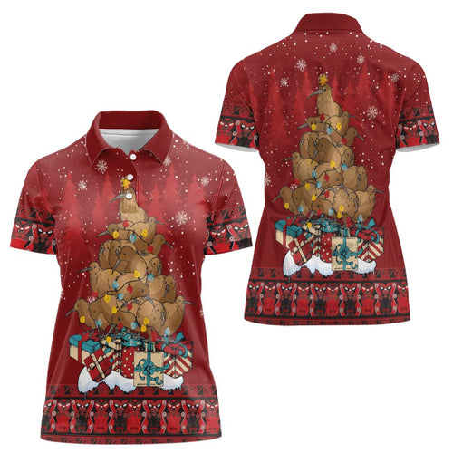 Funny Kiwi Bird Xmas Tree Women Polo Shirt New Zealand Tribal Christmas Spirit - Aussie Hoodie