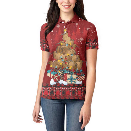 Funny Kiwi Bird Xmas Tree Women Polo Shirt New Zealand Tribal Christmas Spirit - Aussie Hoodie