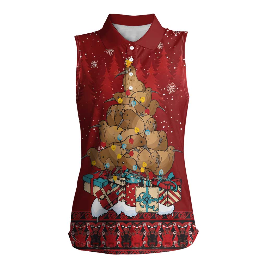 Funny Kiwi Bird Xmas Tree Women Sleeveless Polo Shirt New Zealand Tribal Christmas Spirit - Aussie Hoodie