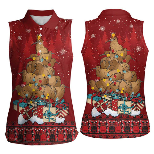 Funny Kiwi Bird Xmas Tree Women Sleeveless Polo Shirt New Zealand Tribal Christmas Spirit - Aussie Hoodie