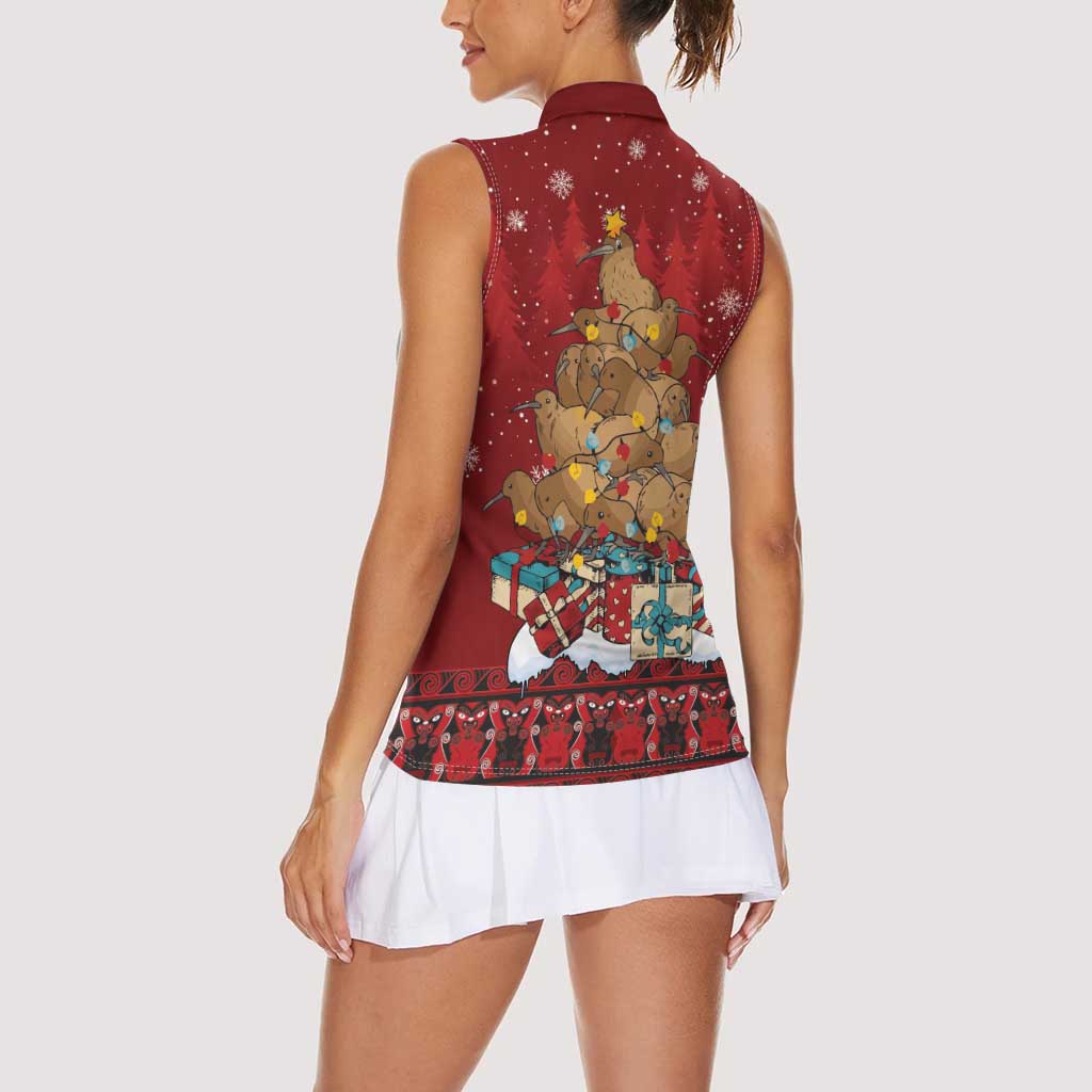 Funny Kiwi Bird Xmas Tree Women Sleeveless Polo Shirt New Zealand Tribal Christmas Spirit - Aussie Hoodie