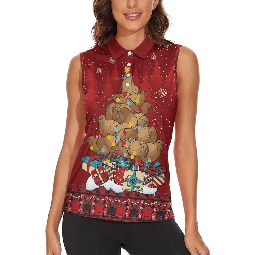 Funny Kiwi Bird Xmas Tree Women Sleeveless Polo Shirt New Zealand Tribal Christmas Spirit - Aussie Hoodie