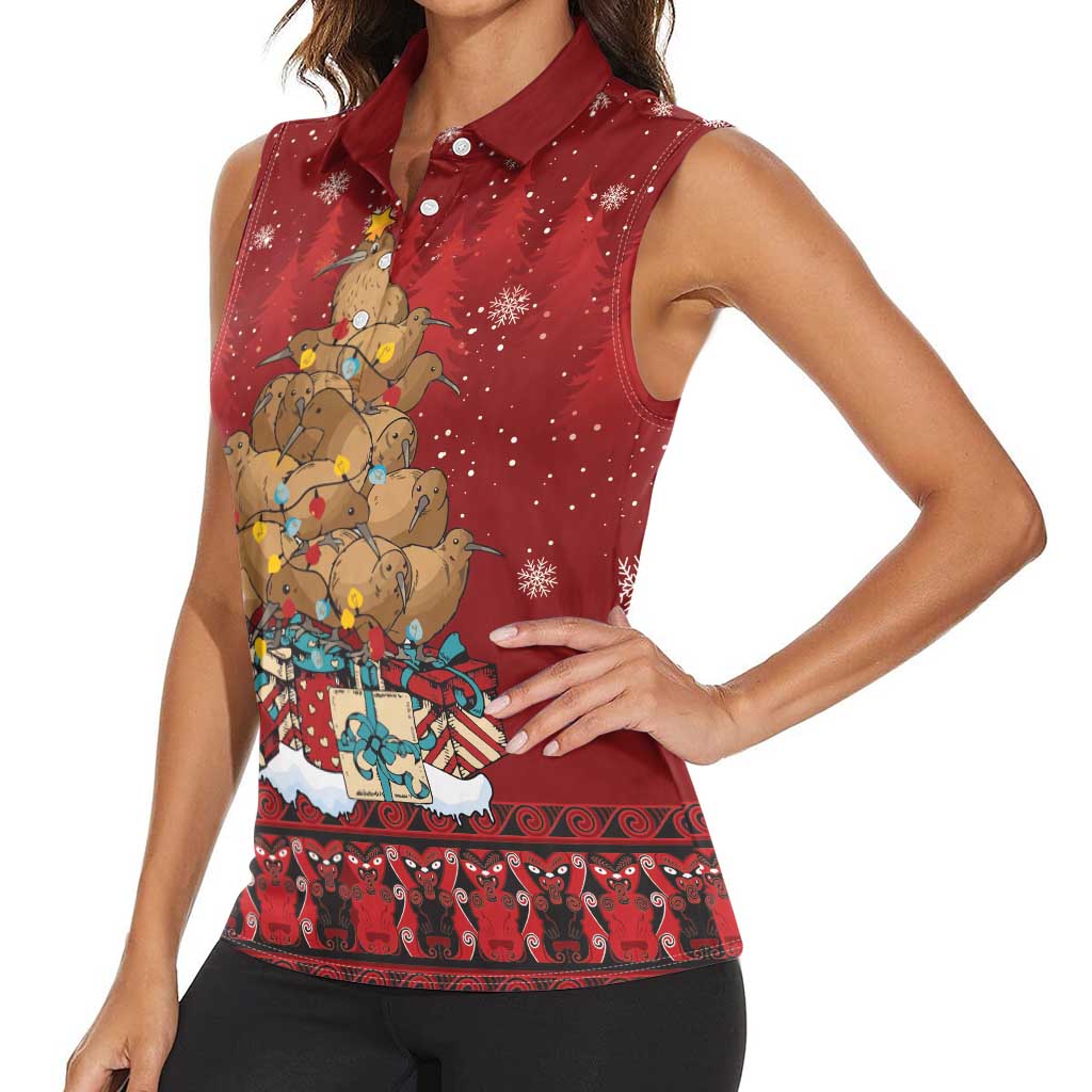 Funny Kiwi Bird Xmas Tree Women Sleeveless Polo Shirt New Zealand Tribal Christmas Spirit - Aussie Hoodie