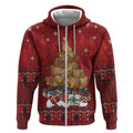 Funny Kiwi Bird Xmas Tree Zip Hoodie New Zealand Tribal Christmas Spirit - Aussie Hoodie