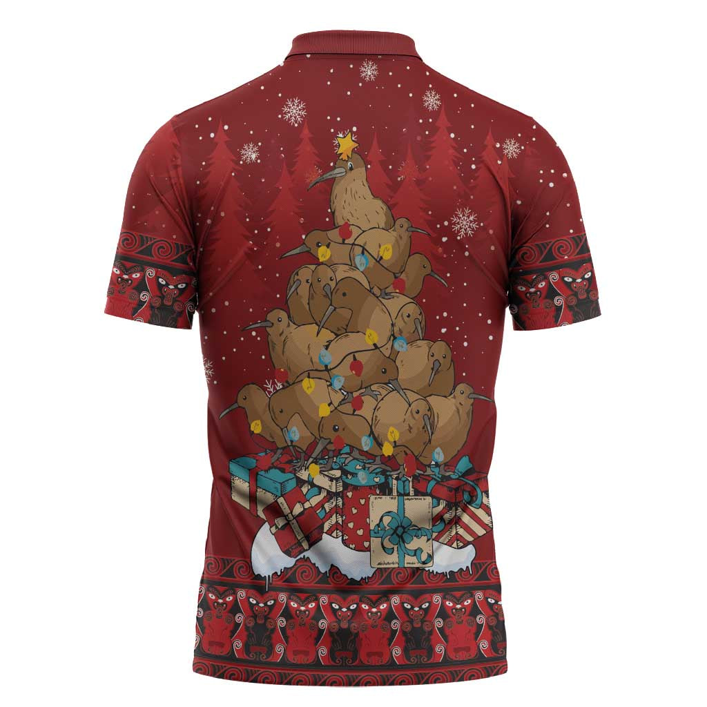 Funny Kiwi Bird Xmas Tree Zipper Polo Shirt New Zealand Tribal Christmas Spirit - Aussie Hoodie