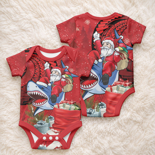 Funny Santa Riding Shark Baby Onesie Polynesian Tribal Christmas Spirit