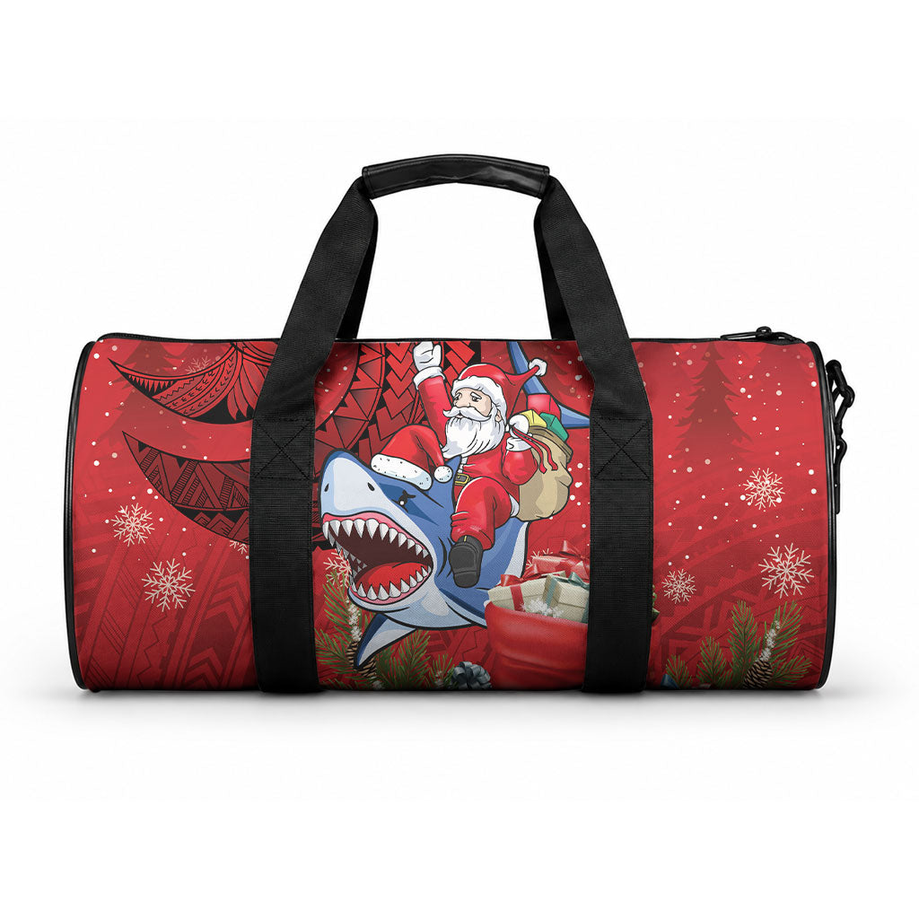 Funny Santa Riding Shark Duffle Bag Polynesian Tribal Christmas Spirit