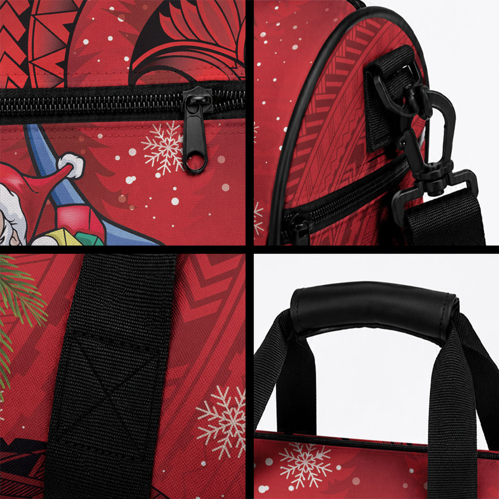 Funny Santa Riding Shark Duffle Bag Polynesian Tribal Christmas Spirit