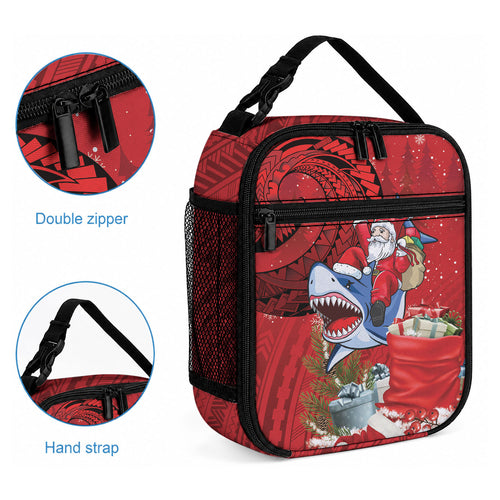 Funny Santa Riding Shark Lunch Bag Polynesian Tribal Christmas Spirit