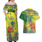 Aussie and Bloody Proud of It Couples Matching Off Shoulder Maxi Dress and Hawaiian Shirt Happy Australia Day
