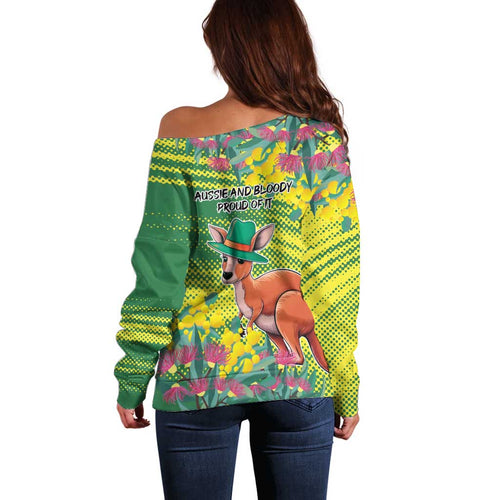 Aussie and Bloody Proud of It Off Shoulder Sweater Happy Australia Day
