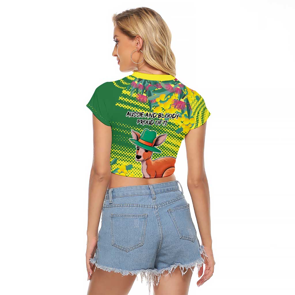 Aussie and Bloody Proud of It Raglan Cropped T Shirt Happy Australia Day