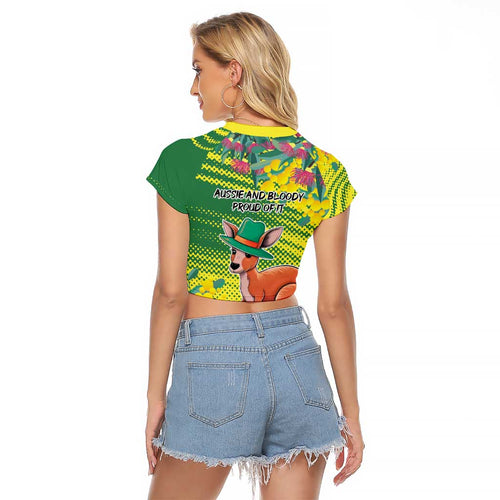 Aussie and Bloody Proud of It Raglan Cropped T Shirt Happy Australia Day