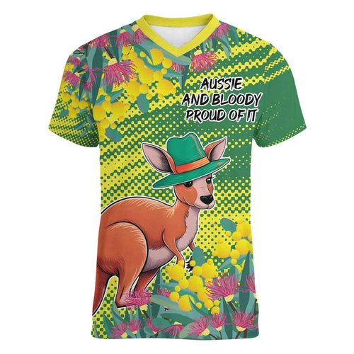 Aussie and Bloody Proud of It Women V-Neck T-Shirt Happy Australia Day