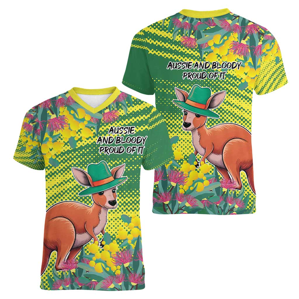 Aussie and Bloody Proud of It Women V-Neck T-Shirt Happy Australia Day