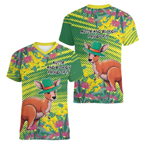 Aussie and Bloody Proud of It Women V-Neck T-Shirt Happy Australia Day