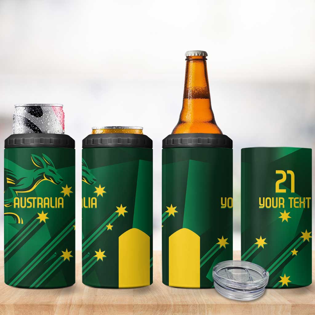 Australia Kangaroo Custom 4 in 1 Can Cooler Tumbler Aussie National Color Sporty Pattern