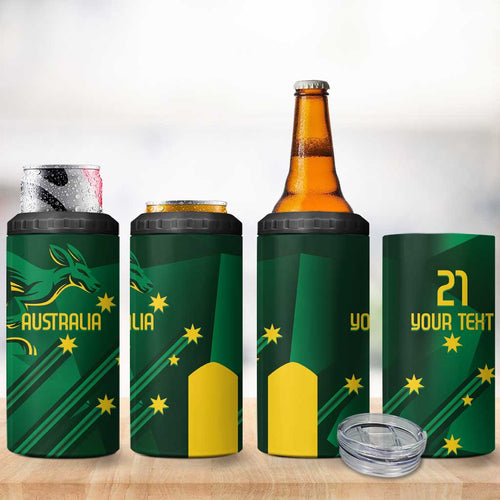 Australia Kangaroo Custom 4 in 1 Can Cooler Tumbler Aussie National Color Sporty Pattern