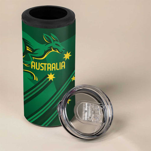 Australia Kangaroo Custom 4 in 1 Can Cooler Tumbler Aussie National Color Sporty Pattern