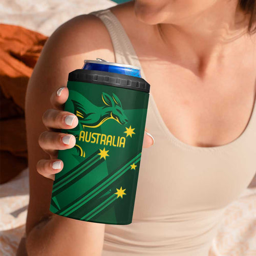 Australia Kangaroo Custom 4 in 1 Can Cooler Tumbler Aussie National Color Sporty Pattern