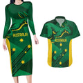 Australia Kangaroo Custom Couples Matching Long Sleeve Bodycon Dress and Hawaiian Shirt Aussie National Color Sporty Pattern