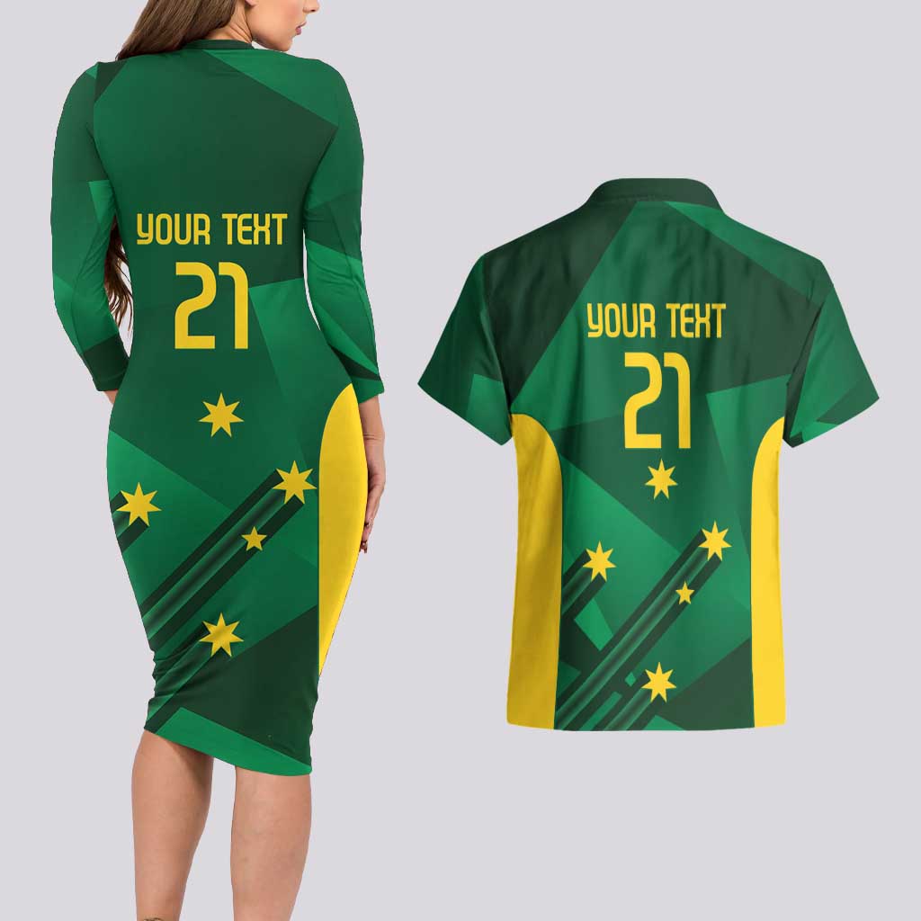 Australia Kangaroo Custom Couples Matching Long Sleeve Bodycon Dress and Hawaiian Shirt Aussie National Color Sporty Pattern