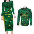 Australia Kangaroo Custom Couples Matching Long Sleeve Bodycon Dress and Long Sleeve Button Shirt Aussie National Color Sporty Pattern