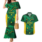 Australia Kangaroo Custom Couples Matching Mermaid Dress and Hawaiian Shirt Aussie National Color Sporty Pattern