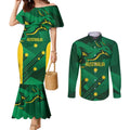 Australia Kangaroo Custom Couples Matching Mermaid Dress and Long Sleeve Button Shirt Aussie National Color Sporty Pattern