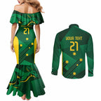 Australia Kangaroo Custom Couples Matching Mermaid Dress and Long Sleeve Button Shirt Aussie National Color Sporty Pattern