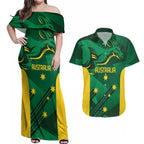 Australia Kangaroo Custom Couples Matching Off Shoulder Maxi Dress and Hawaiian Shirt Aussie National Color Sporty Pattern