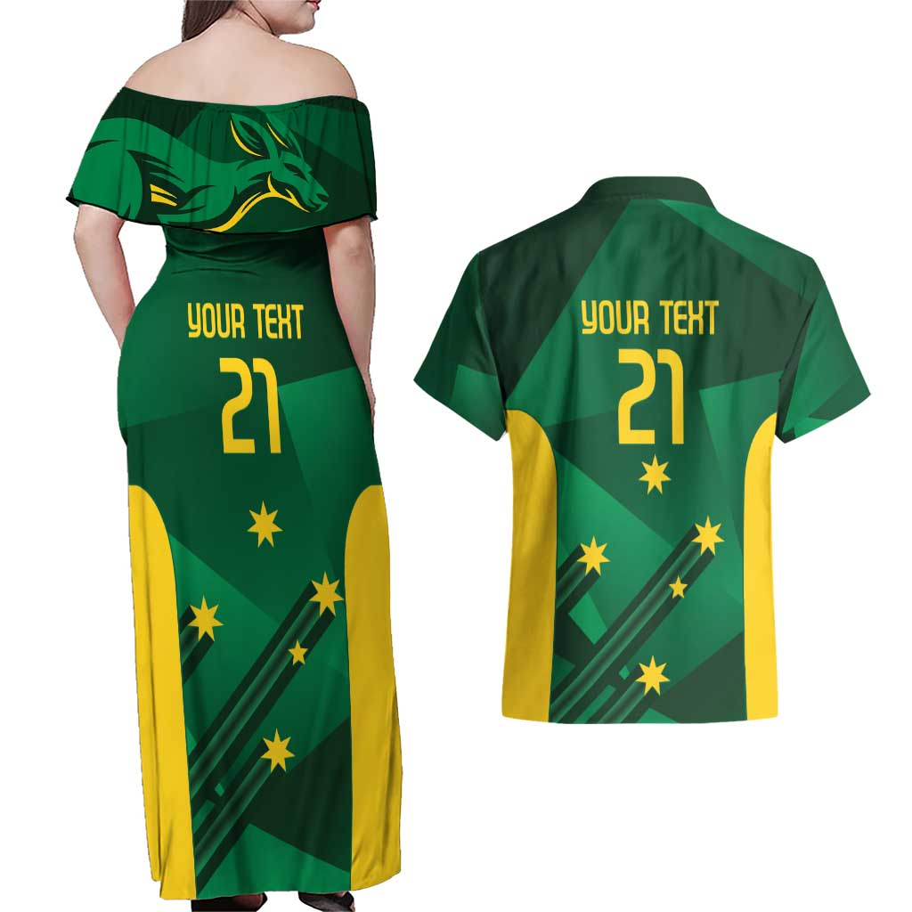 Australia Kangaroo Custom Couples Matching Off Shoulder Maxi Dress and Hawaiian Shirt Aussie National Color Sporty Pattern