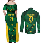 Australia Kangaroo Custom Couples Matching Off Shoulder Maxi Dress and Long Sleeve Button Shirt Aussie National Color Sporty Pattern