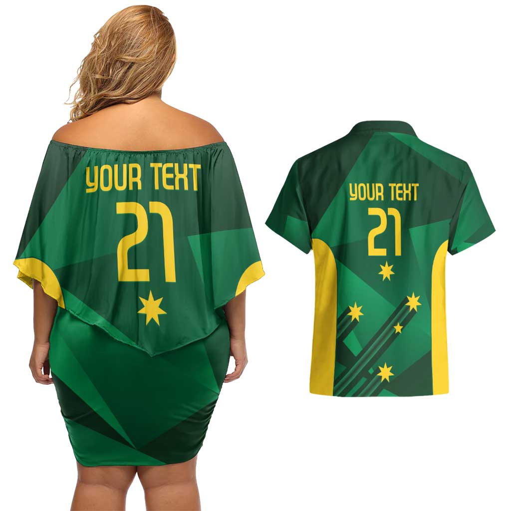 Australia Kangaroo Custom Couples Matching Off Shoulder Short Dress and Hawaiian Shirt Aussie National Color Sporty Pattern