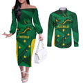 Australia Kangaroo Custom Couples Matching Off The Shoulder Long Sleeve Dress and Long Sleeve Button Shirt Aussie National Color Sporty Pattern