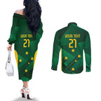 Australia Kangaroo Custom Couples Matching Off The Shoulder Long Sleeve Dress and Long Sleeve Button Shirt Aussie National Color Sporty Pattern