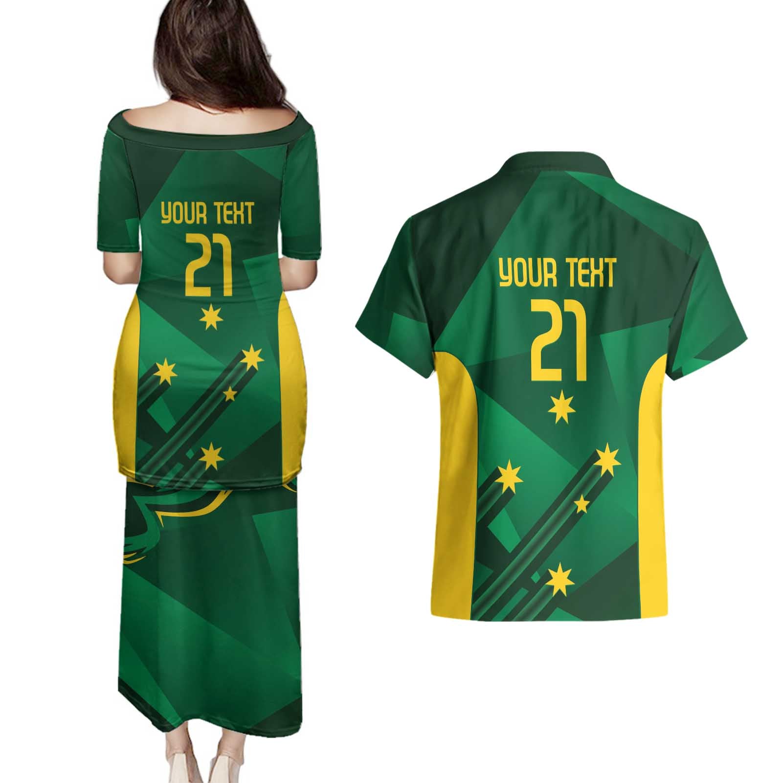 Australia Kangaroo Custom Couples Matching Puletasi and Hawaiian Shirt Aussie National Color Sporty Pattern