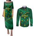 Australia Kangaroo Custom Couples Matching Puletasi and Long Sleeve Button Shirt Aussie National Color Sporty Pattern