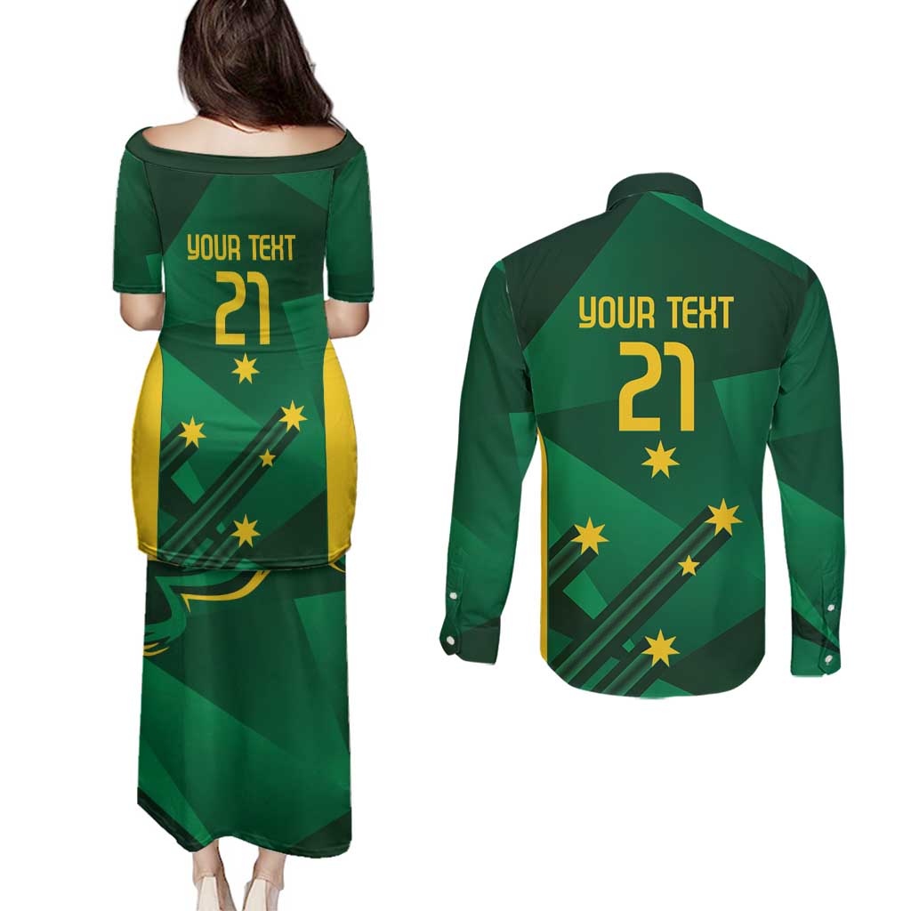 Australia Kangaroo Custom Couples Matching Puletasi and Long Sleeve Button Shirt Aussie National Color Sporty Pattern