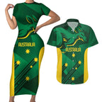 Australia Kangaroo Custom Couples Matching Short Sleeve Bodycon Dress and Hawaiian Shirt Aussie National Color Sporty Pattern