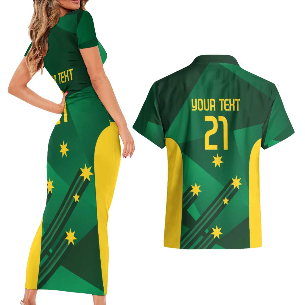 Australia Kangaroo Custom Couples Matching Short Sleeve Bodycon Dress and Hawaiian Shirt Aussie National Color Sporty Pattern